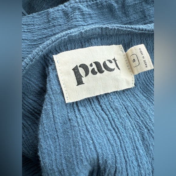 Pact Organic Cotton Jumpsuit Sz S Blue Boho Beachy Farmers Market Pockets - Picture 7 of 10